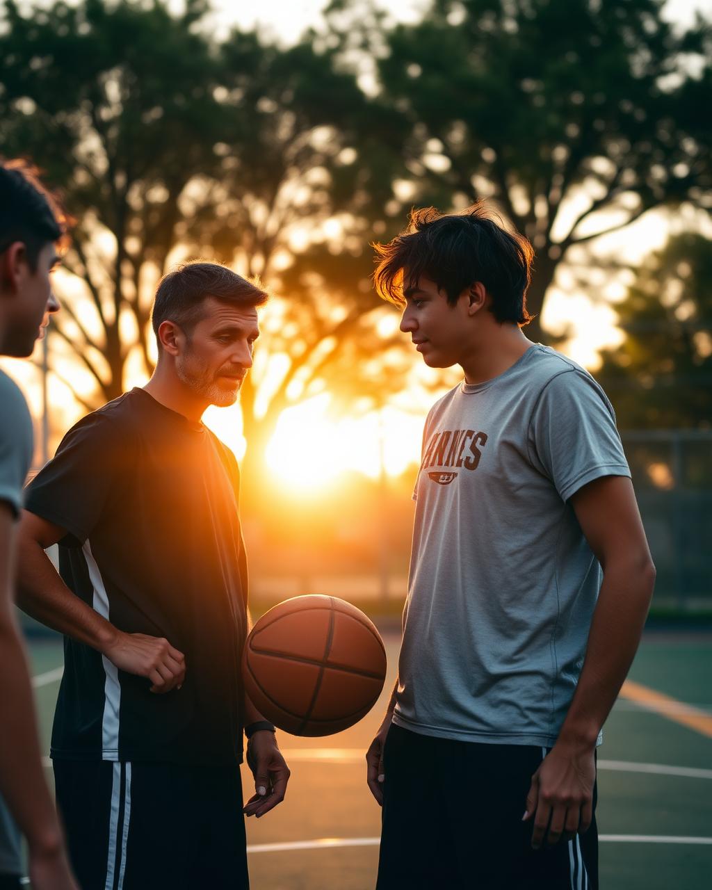 Coach mentoring teen basketball players